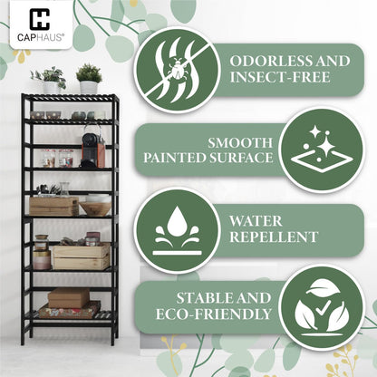 CAPHAUS 5-Tier Bamboo Shelf, Bamboo Open Storage Bookcase with Adjustable Layer, Freestanding Plant Display Stand, Multifunctional Storage Rack Stand for Bathroom, Bedroom, Kitchen, Natural