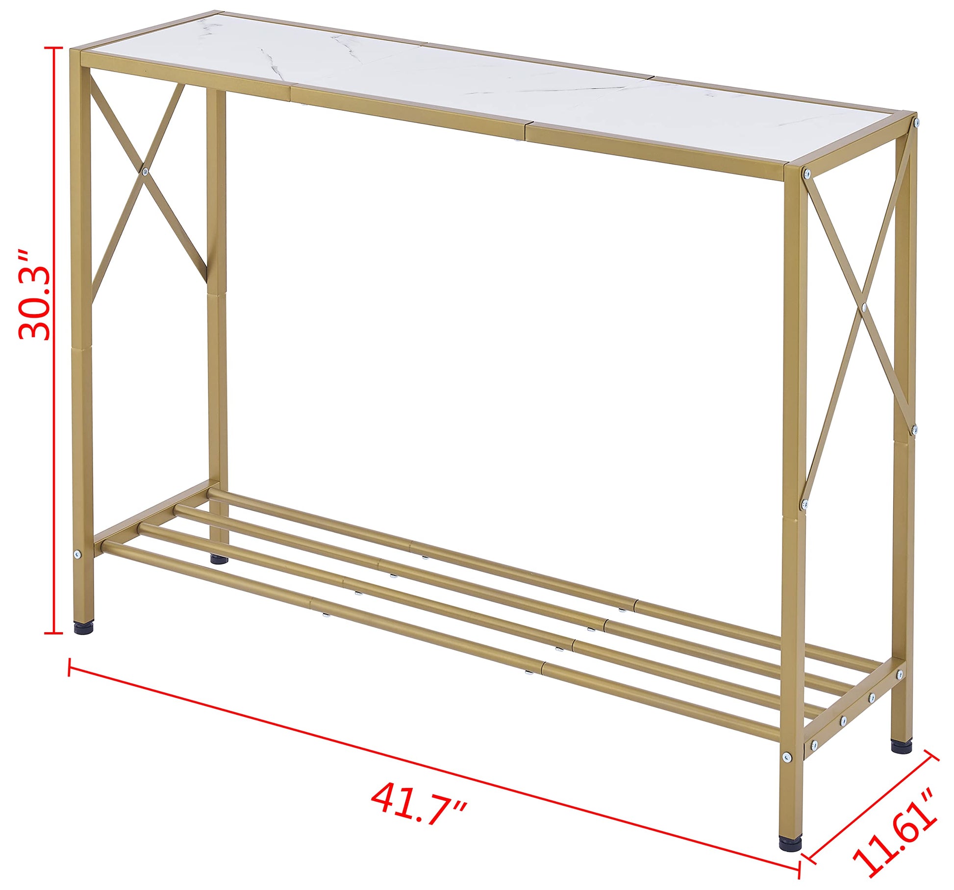 Tajsoon Entryway Table, 2-Tier Entry Way Console Entrance Table, 41.7”L Narrow Sofa Table with Shelves, Ideal for Hallway, Entryway, Living Room, Foyer, Corridor, and Office (Gold & White) - WoodArtSupply