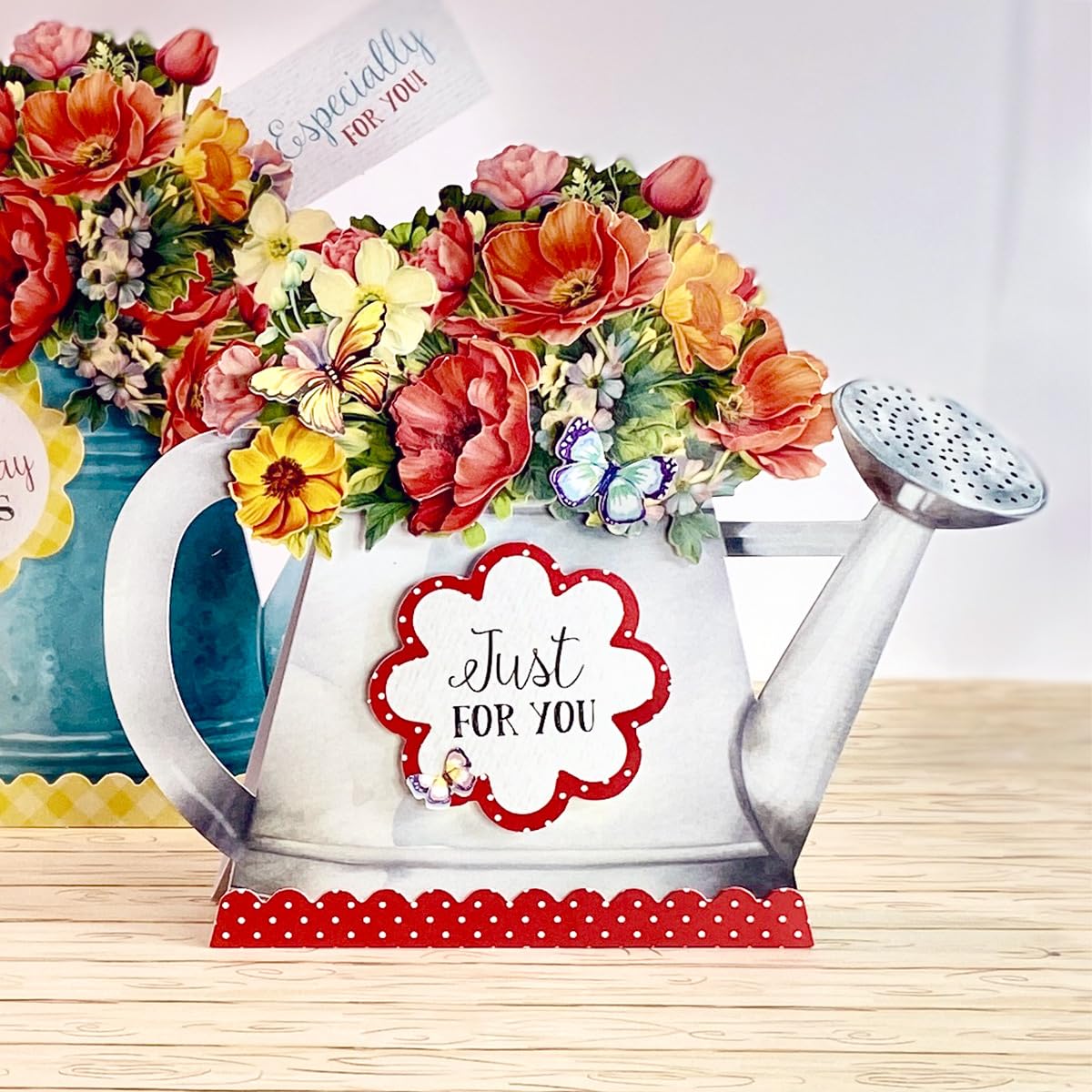 Katy Sue Watering Can Blossoms & Blooms Card Making Kit. 8 Shaped Cards, 3 Sheets of Floral Die Cut Decoupage, 8 Envelopes, Adhesive Foam Pads, & Instructions. For Card Making Supplies & Card Crafting Katy Sue