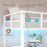 DICTAC Loft Bed Twin Size with Led Lights Heavy Duty Metal Junior Twin Loft Bed Frame with Full-Length Guardrail and Ladder, Noise-Free, Space-Saving, No Box Spring Needed, White DICTAC