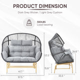 Belord Double Egg Chair Outdoor Glider Loveseat, 550LBS Weight Capacity Wicker Patio Rocking Egg Chairs, Handwoven Rattan Porch Furniture Glider Loveseat for Patio Deck Balcony Sunroom Belord