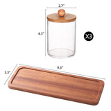 Tbestmax Qtip Holder with Vanity Tray, Clear Bathroom Containers Dispenser for Storage Cotton Swab/Ball/Pad Holder Wood Lids Tbestmax