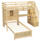 Merax Twin Multifunction Bunk Bed with Desk/Storage Compartments, Wood Loft Bed with Staircase & Full Length Gardrails for Boys, Girls, No Box Spring Needed Natural Merax