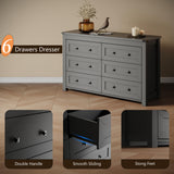 Dresser for Bedroom with 6 Drawers, Black Double Dresser Wood Farmhouse Chest of Drawers, Modern Closet Storage Furniture, Wide Wooden TV Stand Clothes Organizer Cabinet for Hallway, Living Room Xixini