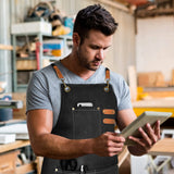 OUNLEN Chef Apron for Men Women Canvas Aprons with 3 Pockets Cross Back Resistant Work Apron for Cooking Grilling Baking BBQ Barber Kitchen (Black) OUNLEN