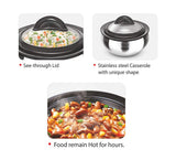 Milton Casserole with Glass Lid Set of 3 for Hot Food, Insulated Hot Pot, Stainless Steel, Serving Box (bowl, dish) for Food and Roti, Sizes 19 oz, 41 oz and 66 oz, Clarion MILTON