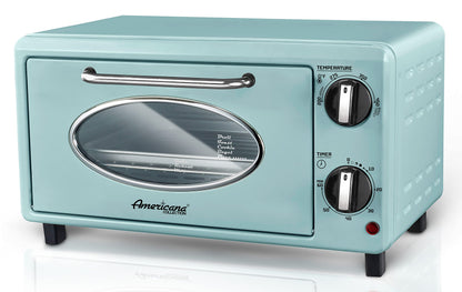 Elite Gourmet by Maximatic Americana Collection ETO147M Diner 50’s Retro Countertop Toaster oven, Bake, Toast, Fits 8” Pizza, Temperature Control & Adjustable 60-Minute Timer 1000W, 2 Slice, Mint