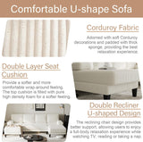 112'' Corduroy U Shaped Couch with Sleeper Lounge Chaise, 4 Seat Modern Comfy Sectional Sofa Couches for Living Room Spacious Space Apartment Office (112'' Corduroy White) ASAHREE