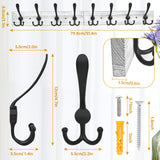 IBosins Wall Mounted Coat Rack, 31-2/5'' Long, Entryway Hanging Coat Rack, Metal Wood Coat Rack with 8 Black Rustic Tri-Hooks Rail for Coat, Bag, Towel, Key, Hat, Umbrella IBosins
