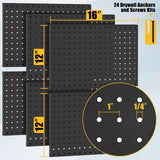 PBHEPJ 6 Pcs Metal Pegboard Panels, Heavy Duty Peg Boards for Garage and Garden Tool Storage, Includes Drywall Anchors and Screws Kits, Black (6 pcs 16in x 12in) PBHEPJ