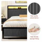 ROLETALENT Full Size Bed Frame with Headboard and Storage,Upholstered Bed Frame Full with Charging Station & LED,Velvet Platform Bed Frame with 2 Drawers,Metal Support,No Box Spring Needed，Dark Grey ROLETALENT