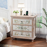VINGLI Washed White Dresser with Charging Station, 3 Drawer Dresser Boho Wood Chest of Drawers, Wooden Dressers with Drawers and Solid Wood Legs VINGLI