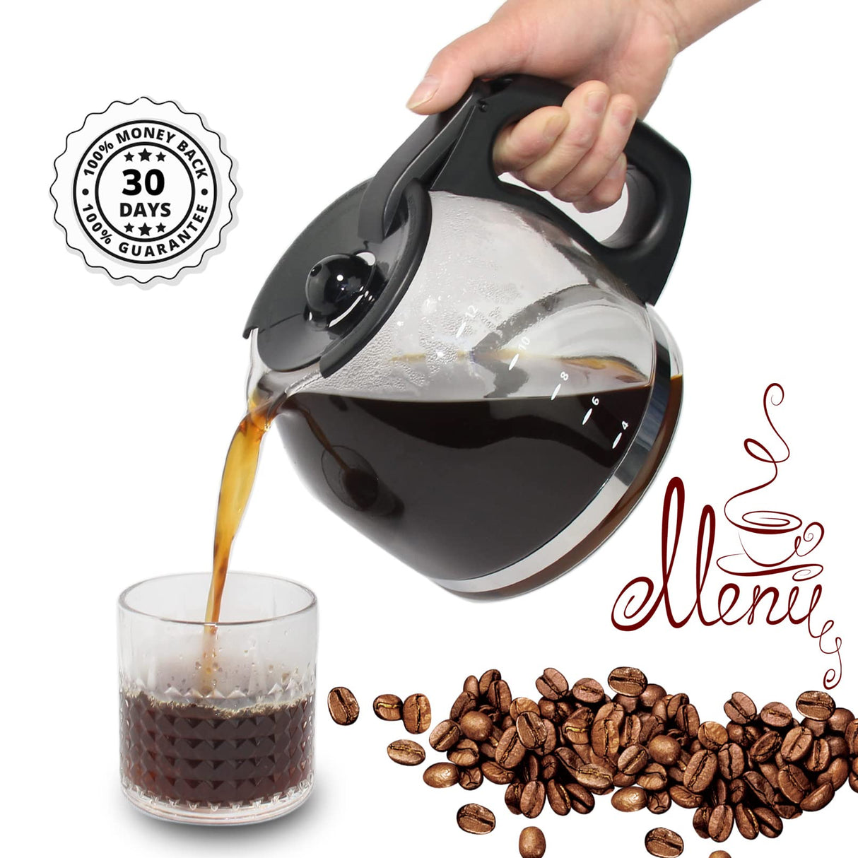 12-Cup Replacement Coffee Carafe Compatible with Mr. Coffee Coffee maker Pot, Replace Part# PLD12 PLD12-RB Series, Black Handle Cestlaive