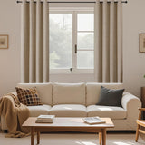 CUCRAF 100% Blackout Window Curtains 84 inches Long 2 Panels Set, Faux Linen Look Thermal Insulated Grommet Drapes, Room Darkening Curtain for Bedroom Living Room(W52 x L84 Inch, Light Khaki) CUCRAF