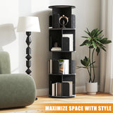 EROMMY Rotating Bookshelf, 4 Tier Spinning Bookshelf Tower, 360° Display Corner Round Bookcase for Small Space, Vertical Wood Narrow Book Shelf Organizer for Bedroom, Living Room, Black EROMMY