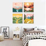 FQOVKYN 4 Packs Paint by Numbers Kit for Adults with Frame, DIY Landscape Adult's Paint by Number on Canvas, Mountain Oil Painting Kits for Home Wall Decor 8x8 Inch FQOVKYN