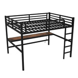 Queen Size Metal Loft Bed with Desk, LED Lights & USB Charging Station, Sturdy Noise-Free High Loft Bed Frame with Safety Guardrails, Space-Saving Loft Bedframe for Adults, Kids, Teens, Black (Queen) XUWANSHANG