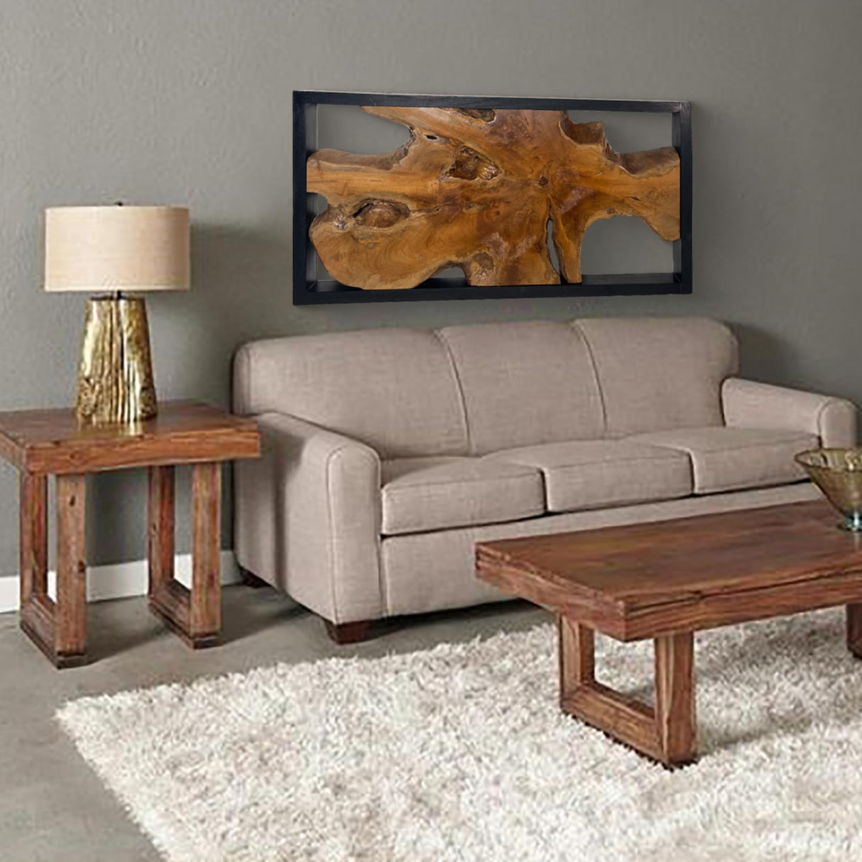 Warmaxx Teak Wood Rectangle Wall Art Decoration 31.6" x 15.8" Farmhouse Live Edge Wall Art Rustic Décor for Home Living Room Bedroom Office Handcrafted Wooden Flower Design Warmaxx