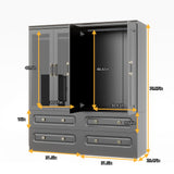 GraceGrove Armoire Wardrobe Closet with 4 Glass Doors and 4 Drawers, Armoire with Hanging Rods, Wood Armoire Closet Cabinet with Large Storage, Armoires and Wardrobes for Bedroom Black GraceGrove