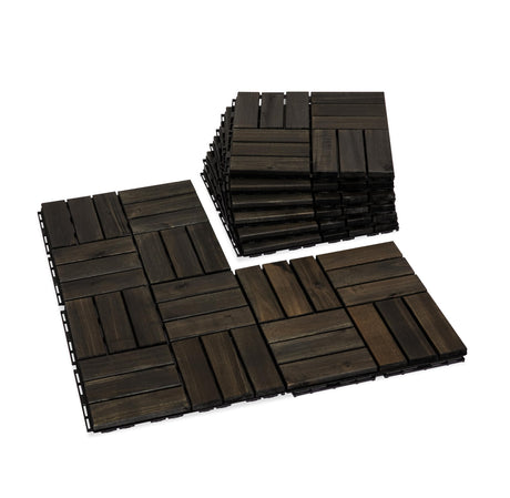 VICTORY RELAX Acacia Wood Flooring Interlocking Deck Tiles for Patio Decor 9 Pcs 12 Slats VR Black - Waterproof Indoor & Outdoor Decor - Balcony Garden Decking Tile (12.2 * 12.2 * 0.7 inches) VICTORY RELAX