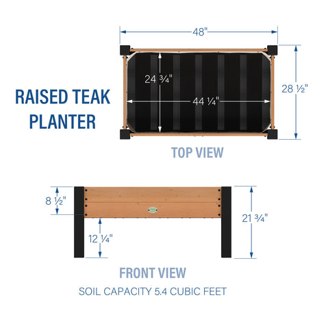Backyard Discovery 48" Teak Wood Raised Garden Bed Planter Box with Galvanized Steel Legs, Mesh Liner for Outdoor Gardening, Patio, Balcony, Deck, Porch Backyard Discovery