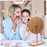 Beatifufu 1pc Wooden Desk Mirror Wooden Makeup Mirror Tabletop Makeup Mirror Travel Vanity Mirror Round Dining Table Vanity Mirror with Lights Mirror for Dresser Led Makeup Mirror Beatifufu