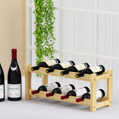 BAMEOS Wine Rack Free Standing 8 Bottle 2 Tier Bamboo Wine Racks Countertop Cabinet Wine Holder Wine Storage Shelf for Kitchen, Bar, Pantry, Wine Cellar, Basement, Countertop (16.85 L x 9.25W - WoodArtSupply