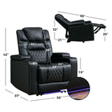 Power Home Theater Seating, Electric Recliner Sofa with LED Light, 23" Spacious Seat, Overstuffed Backrest, USB Ports and 2 Cup Holders, Faux Leather Recliner Chair for Movie Room, Black Bonzy Home