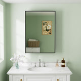 Buruis 14"x 24" Framed Medicine Cabinet with Mirror, Recessed or Wall Mounted Bathroom Cabinet, Adjustable Tempered Glass Shelves, Left/Right Open Reversible, No Assembly Required, Black Buruis