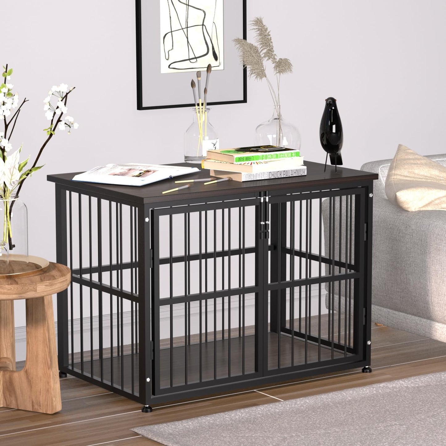 48Inch Heavy Duty Dog Crate Furniture Style for Medium and Large Dogs, Wooden Dog Crate End Table,Decorative Pet Crate Dog House with 3 Doors