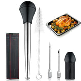 hogance Turkey Baster with 100% Stainless-Steel Needles, Men's & Women's Kitchen Gadgets, Food Grade Turkey Baster Syringe Oil Dropper Meat Injector Set for Steak,Turkey, Pork, Fish, BBQ, Black hogance