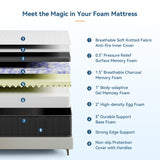 10 Inch Mattress Cal King, Memory Foam Mattress in a Box, Cooling Charcoal Medium Firm Mattresses for Back Pain Relief, CertiPUR-US, Fiberglass Free & Support Comfort pengucool