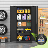 Garage Storage Cabinet with Lock, 71" Tall Cabinet with Doors and Adjustable Shelves, Heavy Duty Metal Cabinets and Storage System, Steel File Cabinet for Home Office,Workshop - Assemble Required Polup