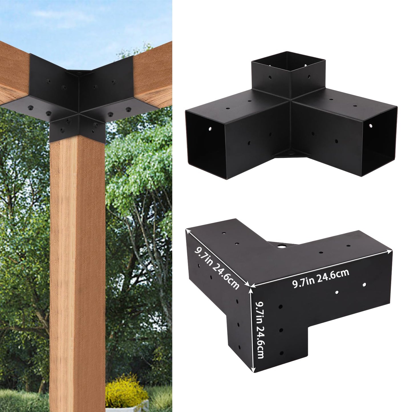 Pergola Brackets Kit 4''x4'' 3 Way Patio Bracket and Pergola Post Base Brackets for Patio Canopies Garden Gazebos Bracket(8Pcs) - WoodArtSupply