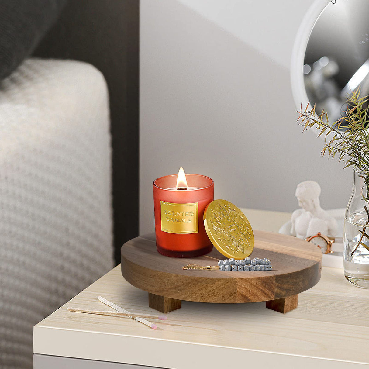 Mavurve Wood Riser 2Pcs 7-9 Inch Wood Pedestal Stand Round,Wood Risers for Decor Farmhouse,Natural Acacia Wood Stand for Display Wooden Risers for Kitchen/Bathroom Counter/Plant Stand Mavurve