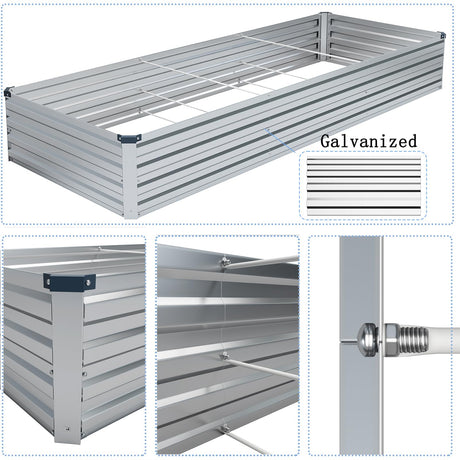 ZUNUDA Galvanized Raised Garden Bed,2 Pcs 10×3×1FT Metal Planting Box for Outdoor Vegetable, Fruit,Planter Gardening (Silver) ZUNUDA