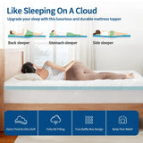 STWIENER King Mattress Topper, Pillow Top Mattress Topper for Back Pain Relief, Extra Thick Mattress Pad Deep Pockets for 8"-21", Soft Down Alternative Fill Mattress Protector, Blue Stripe STWIENER