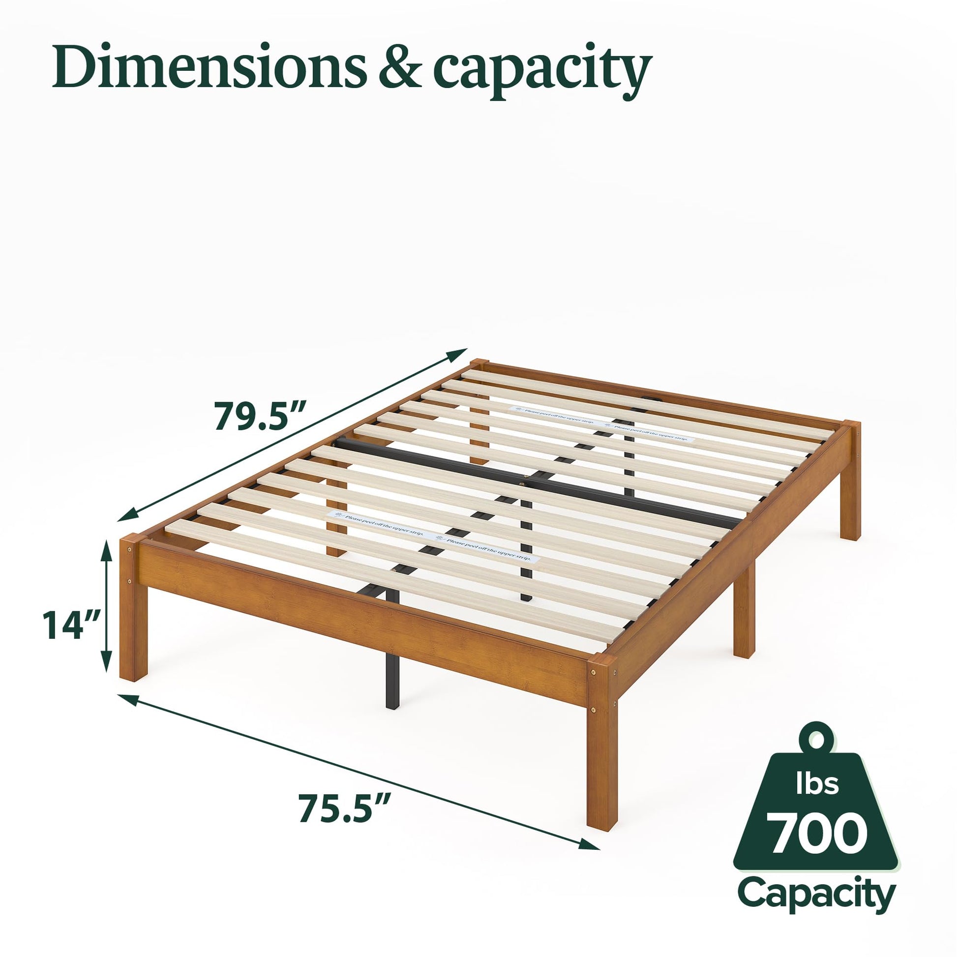 Zinus Ellie 14 Inch Sustainable Bamboo Platform Bed Frame - King Size, No Box Spring Needed - WoodArtSupply