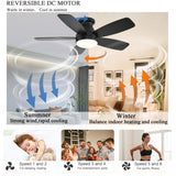 JSAITEE Ceiling Fans with Lights, 42 Inch Low Profile Ceiling Fan with Light and Remote/App Control, Flush Mount, Reversible, 3CCT, Dimmable, Noiseless, Black Ceiling Fan for Indoor/Outdoor Use JSAITEE