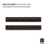 Umbra Flip Wall-Mounted Coat Rack Rail Hook for Hats, Jackets, Bags and More – Modern, Space-Saving Storage Organizer for Entryway, Mudroom, Closet, Bathroom, Bedroom, Kids Room, or Nursery, 5 Hooks, Walnut/Black Umbra