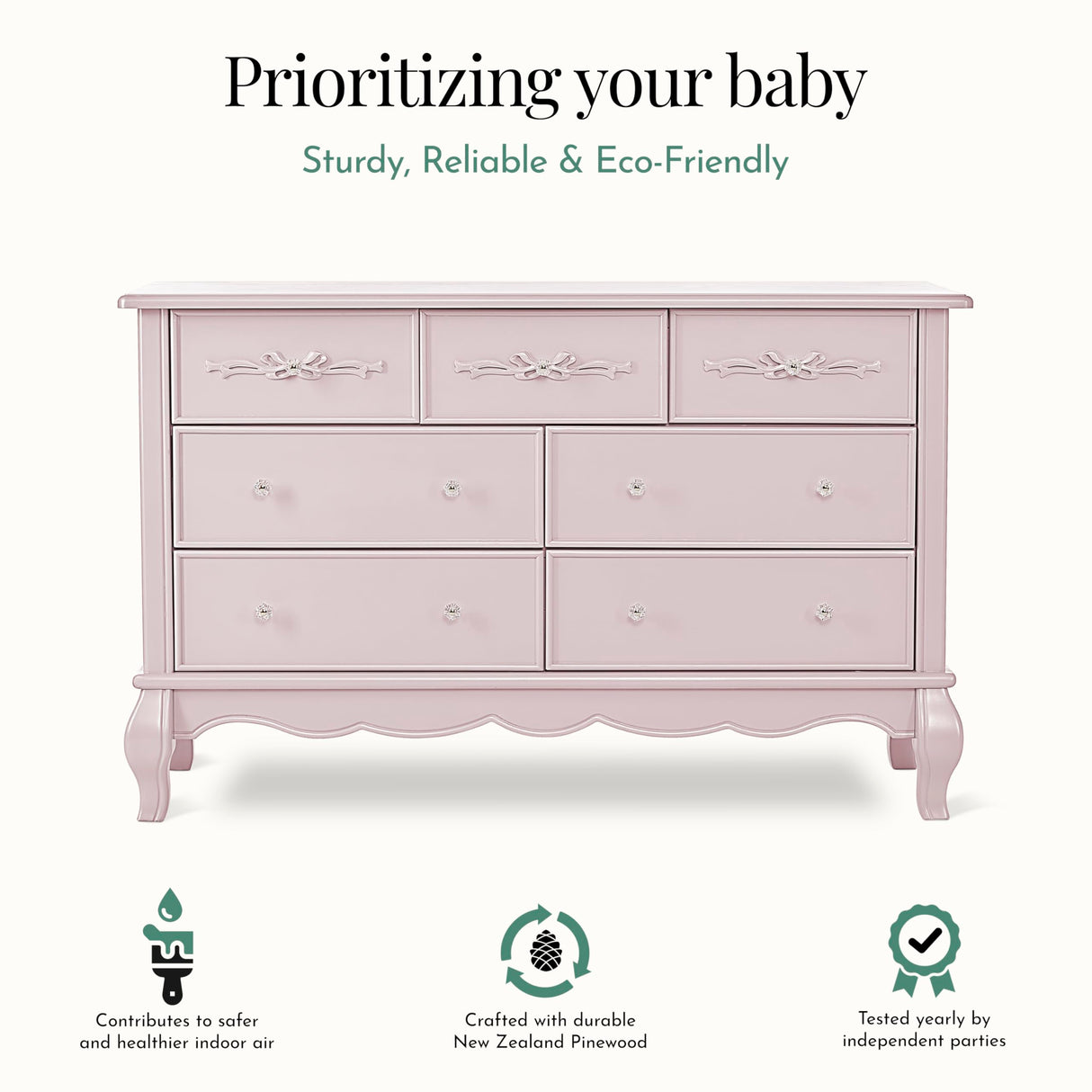 Evolur Aurora 7 Drawer Double Dresser, Dusty Rose Evolur