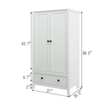Panana Modern Wooden 2 Doors Wardrobe Double Wardrobe with 1 Storage Drawer Armoires Clothing Storage Cabinet for Bedroom (White) Panana