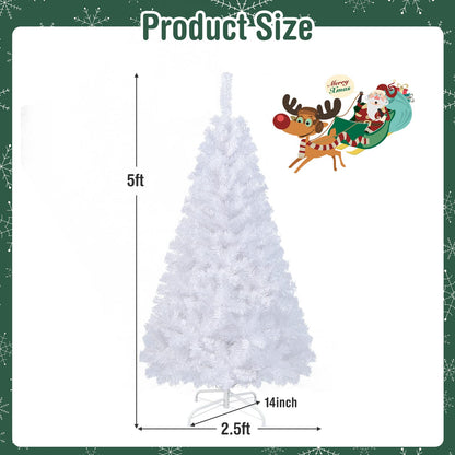 COSTWAY 5Ft-Artificial-PVC-Christmas-Tree-W-Stand-Holiday-Season-Indoor-Outdoor-White