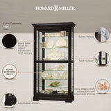 Howard Miller Tyler II Curio Cabinet - Modern Black Satin Storage Cabinet with Locking Glass Doors - Adjustable Shelves & Adjustable Levelers Perfect for Home Decor, Dining or Bedroom Display Howard Miller