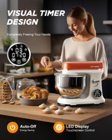 AIRMSEN Automatic Stand Mixer with LED Touchscreen & Timer - 11 Speed Tilt-Head Dough Mixer Fits 5.3QT Bowl & 3-IN-1 Attachments - Kitchen Electric Mixer for Bread Cake Baking - Beige and Orange AIRMSEN