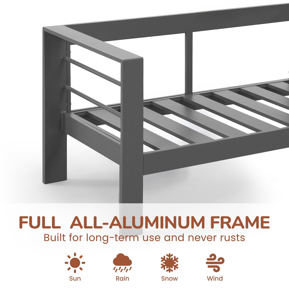 Solaste Outdoor Aluminum Furniture Set,4 Pieces Patio Sectional Chat Sofa Outdoor Conversation Set with Table,Dark Grey Solaste