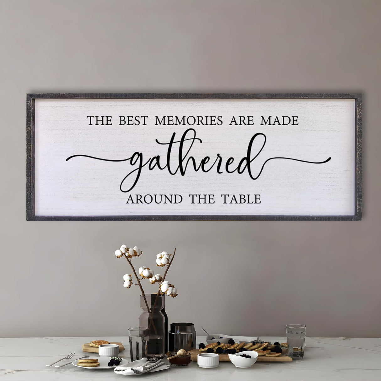 The Best Memories Are Made Gathered Around The Table Wall Decor 32"x12" Large Rustic Farmhouse Dining Room Wood Framed Modren Signs Kitchen Home Simple Hanging Wall Art (Black) Surfapans