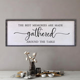 The Best Memories Are Made Gathered Around The Table Wall Decor 32"x12" Large Rustic Farmhouse Dining Room Wood Framed Modren Signs Kitchen Home Simple Hanging Wall Art (Black) Surfapans