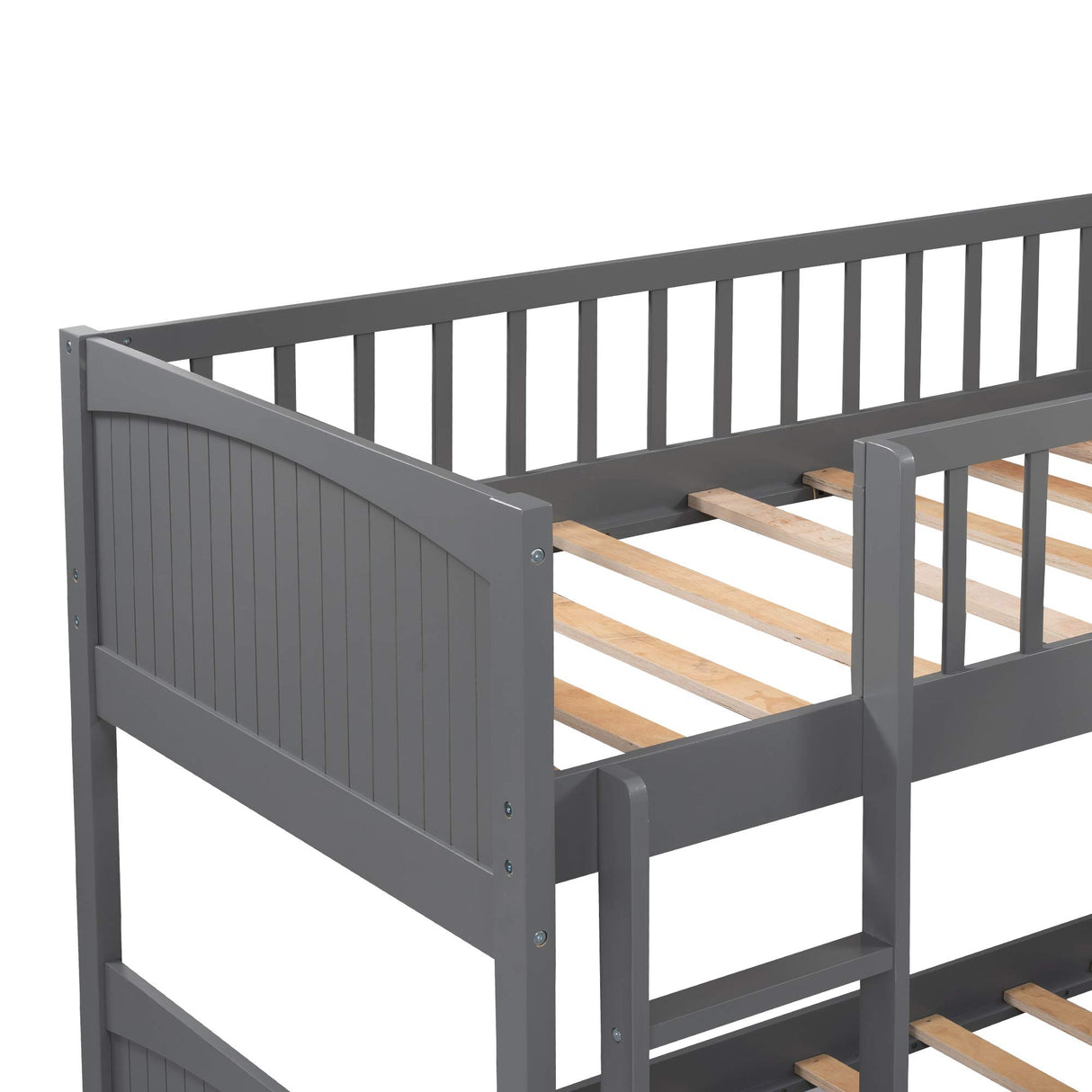 Merax Wooden Triple Bunk Bed with Loft Bed Attached, L-Shaped Bunk Bed for 3 Kids Teens Adults, Twin & Twin Over Twin Bunk Bed with Built-in Ladder, High Guardrail & Slats, No Box Spring Needed, Gray Merax