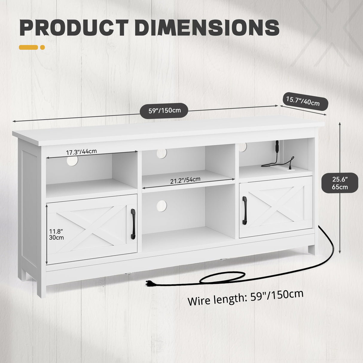 YITAHOME TV Stand for 65 Inch TVs, Entertainment Center with Storage Cabinets, Power Outlet & LED Light, Media Console Living Room Furniture, White YITAHOME
